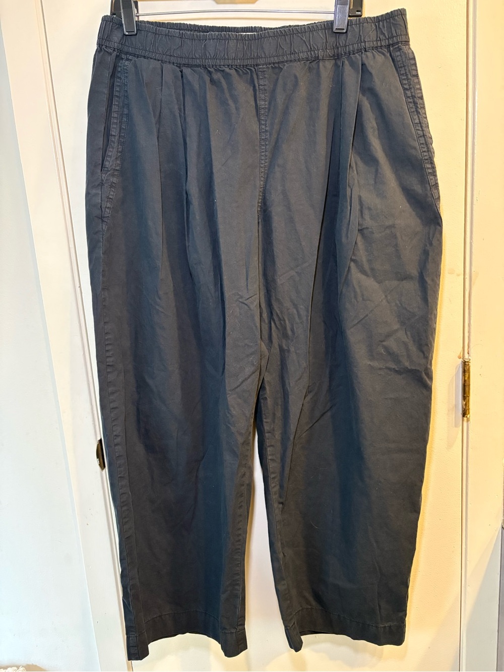 Marine Layer Pants Womens L Black Wide Leg Pull On Elastic Waist Cropped